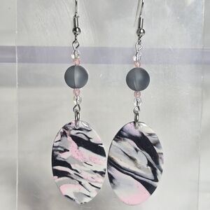 Handmade Pink and Black Swirl Earrings